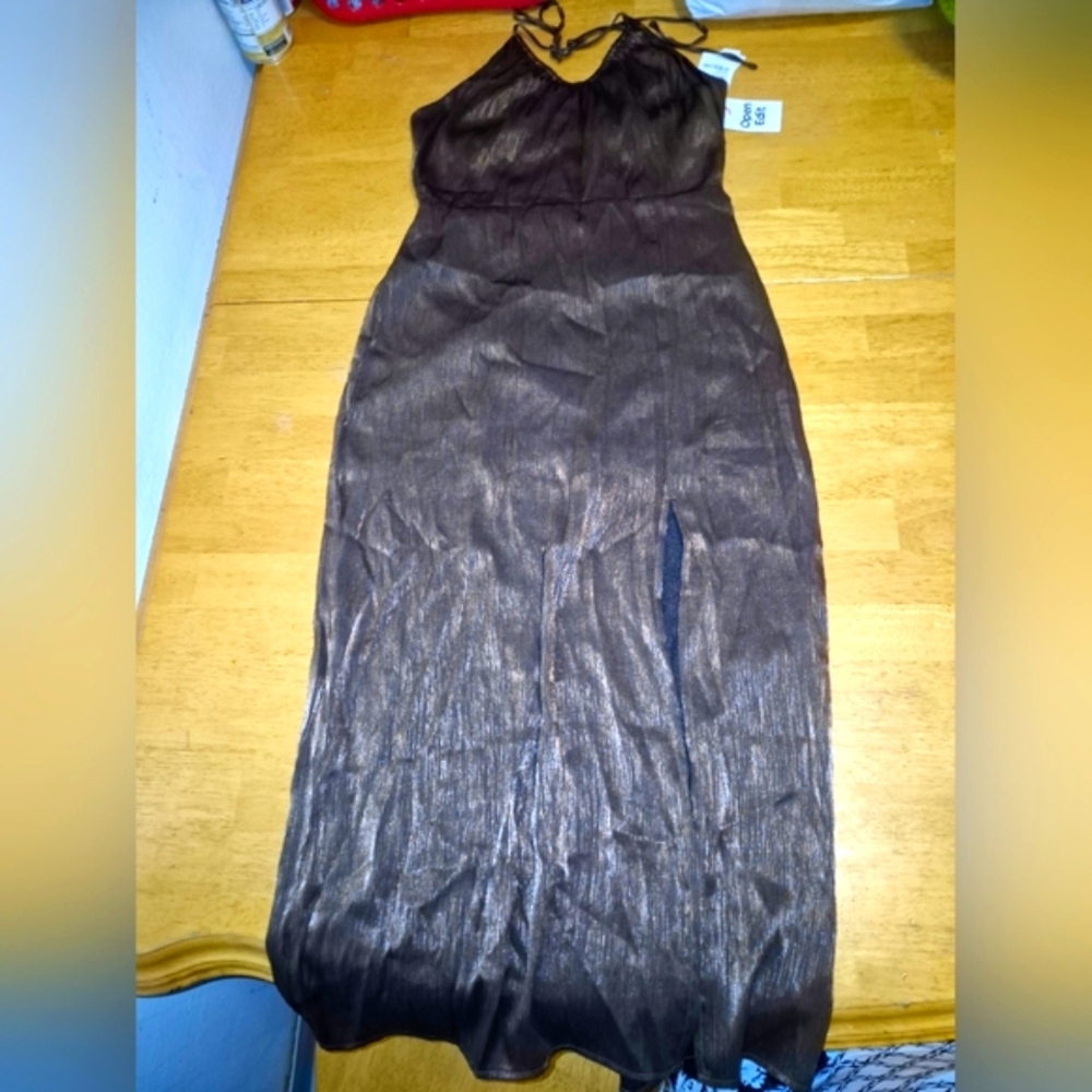 Gold Halter Backless Gown for Cocktail